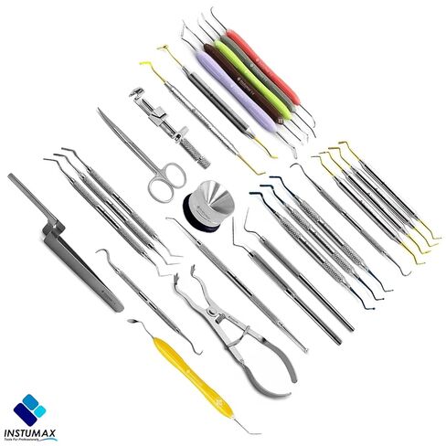 24-Pcs Dental Composite Restoration Filling Kit - Pluggers, Burnishers, Scalers, Tofflemire Bands, Heidmann Spatulas, Rubber Dam Pliers - Professional Restorative Instruments Set in Saudi Arabia