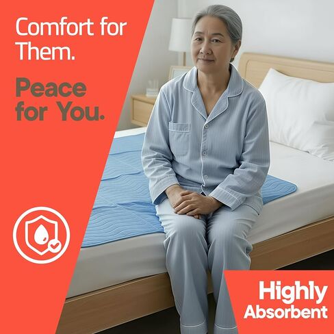 Washable Underpads Large 34"x36" (Pack of 5) – Reusable Waterproof Bed Pads for Adults & Seniors, Extra Heavy Absorbency Incontinence & Bedwetting Pads, Soft Non-Slip TPU Backing, Blue. in Saudi Arabia
