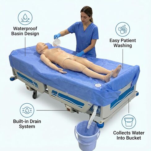 Patient Washing Sheet with Drainage Hose - Waterproof Bed Pad & Portable In-Bed Shower Bathing Kit for Bedridden, Elderly & Disabled - Reusable Medical Basin & Caregiver Aid in Saudi Arabia