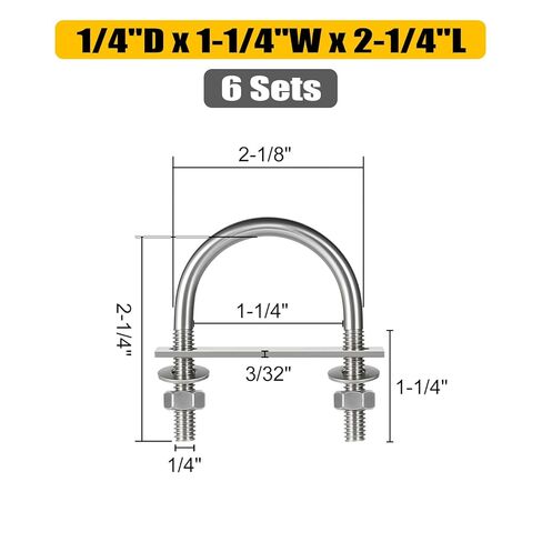 6 Sets Round U Bolts, u-Bolts 1-1/4 Inch Wide, 304 Stainless Steel U Bolt,with Nuts,Bolt Plate and Washers for Boat Trailer Tube(1/4" D x 1-1/4"W x 2-1/4"L) in Kuwait