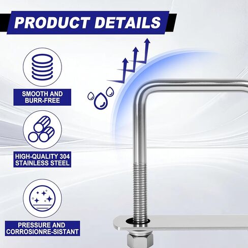 4 مجموعات M12 مربعة على شكل حرف U بعرض 2 بوصة، 1/2 بوصة × 2-1/16 بوصة عرض × 6-1/2 بوصة طول 304 مسمار على شكل حرف U من الفولاذ المقاوم للصدأ شديد التحمل لمقطورة القارب مع صواميل ولوحة مسمار وغسالات (4، M12 × 2-1/16 بوصة عرض × 6-1/2 بوصة طول) in Kuwait