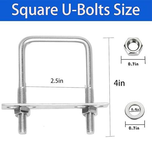 6Pack Square U-Bolts 2-1/2" Stainless Steel with Plates Nuts Flat Washers M10 Round for Car, RV, Trailer, Bumper, Boat in Kuwait