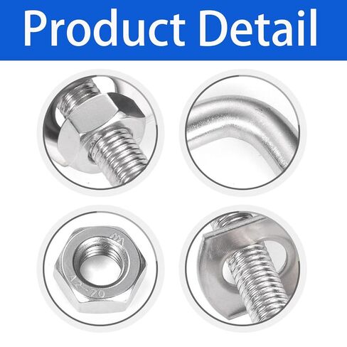 6Pack Square U-Bolts 2-1/2" Stainless Steel with Plates Nuts Flat Washers M10 Round for Car, RV, Trailer, Bumper, Boat in Kuwait