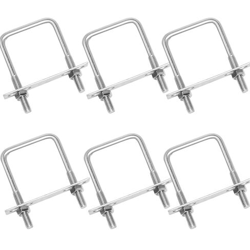 6Pack Square U-Bolts 2-1/2" Stainless Steel with Plates Nuts Flat Washers M10 Round for Car, RV, Trailer, Bumper, Boat in Kuwait