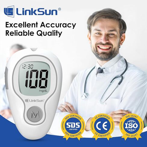 G-425-3 مجموعة أدوات مراقبة نسبة الجلوكوز في الدم، 100 شريط اختبار، 100 مشارط، 1 جهاز مراقبة نسبة السكر في الدم، 1 محلول تحكم، 1 جهاز وخز، مجموعة اختبار مرض السكري، بدون ترميز، شاشة كبيرة، جهاز قياس السكر للاستخدام المنزلي in Kuwait