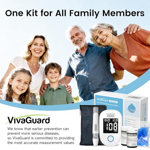 VivaGuard Ino Smart Blood Glucose Monitor Kit with Free App, Bluetooth and Rechargeable Blood Glucose Meter with 100 Strips & 100 Lancets, Travel Portable Blood Sugar Diabetes Testing Kit, No Coding in Kuwait
