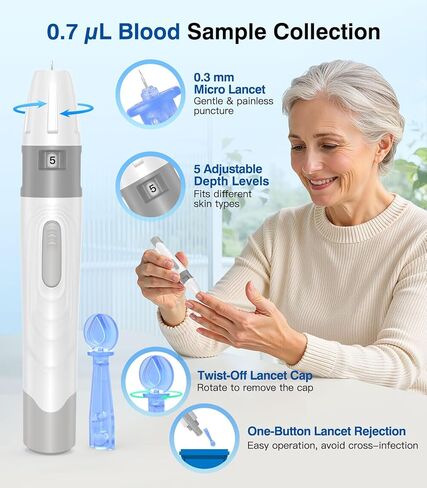 مجموعة مراقبة جلوكوز الدم من ميديلاكس، مجموعة اختبار سكر الدم مع 100 شريط اختبار، 100 مشرط، جهاز قياس السكر وجهاز الوخز، 500 ذاكرة وبدون ترميز وشاشة كبيرة لمراقبة الجلوكوز للاستخدام المنزلي in Kuwait