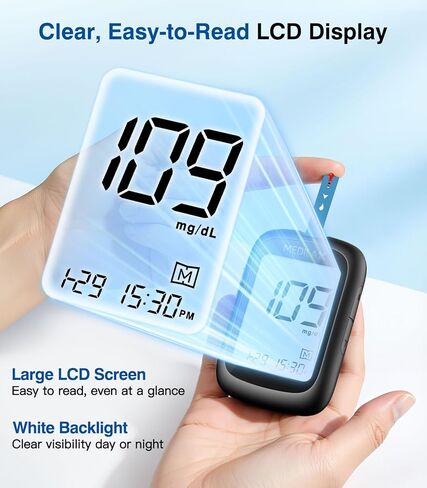 مجموعة مراقبة جلوكوز الدم من ميديلاكس، مجموعة اختبار سكر الدم مع 100 شريط اختبار، 100 مشرط، جهاز قياس السكر وجهاز الوخز، 500 ذاكرة وبدون ترميز وشاشة كبيرة لمراقبة الجلوكوز للاستخدام المنزلي in Kuwait