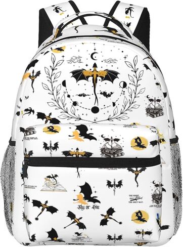 Fourth Backpack Fashion Dragon Wing Bag Casual College Bag Travel Zipper Bookbag Hiking Shoulder Daypack Gift for Book Lovers (White) in Saudi Arabia