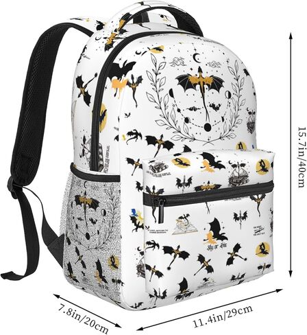 Fourth Backpack Fashion Dragon Wing Bag Casual College Bag Travel Zipper Bookbag Hiking Shoulder Daypack Gift for Book Lovers (White) in Saudi Arabia