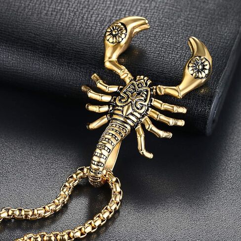 Cupimatch Gothic Biker Mens Large Heavy Stainless Steel Scorpion King Pendant Necklace with 22 Inch Chain in Kuwait