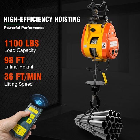 1100lbs Electric Hoist Winch,1500W Portable Power Winch CraneHoist Lift,98ft Lifting Height,2-in-1 Wire Remote Control/Wireless Remote Control, 36ft/min,for Warehouss, Garage, Factory in Saudi Arabia