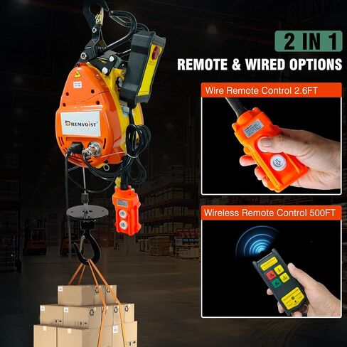 1100lbs Electric Hoist Winch,1500W Portable Power Winch CraneHoist Lift,98ft Lifting Height,2-in-1 Wire Remote Control/Wireless Remote Control, 36ft/min,for Warehouss, Garage, Factory in Saudi Arabia