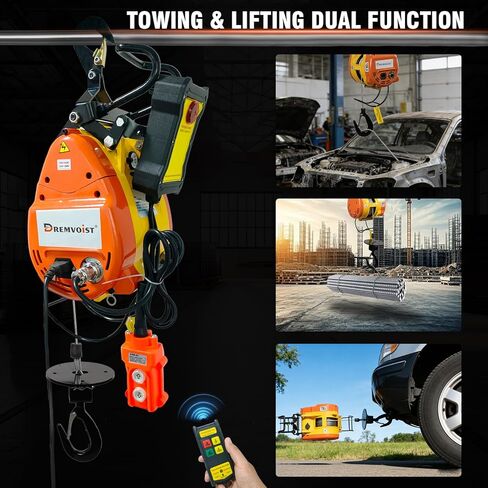 1100lbs Electric Hoist Winch,1500W Portable Power Winch CraneHoist Lift,98ft Lifting Height,2-in-1 Wire Remote Control/Wireless Remote Control, 36ft/min,for Warehouss, Garage, Factory in Saudi Arabia