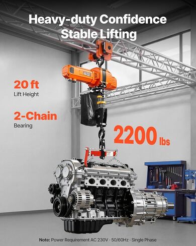 VEVOR 2-Speed Electric Chain Hoist 2200 lbs, 20ft Lifting Height, 120V 60Hz Single Phase Overhead Crane with 15 ft Wired Remote Control, G100 Chain Electric Lift Hoist for Factory, Warehouse, Garage in Kuwait