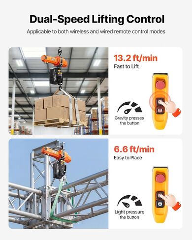 VEVOR 2-Speed Electric Chain Hoist 2200 lbs, 20ft Lifting Height, 120V 60Hz Single Phase Overhead Crane with 15 ft Wired Remote Control, G100 Chain Electric Lift Hoist for Factory, Warehouse, Garage in Kuwait