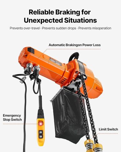 VEVOR 2-Speed Electric Chain Hoist 2200 lbs, 20ft Lifting Height, 120V 60Hz Single Phase Overhead Crane with 15 ft Wired Remote Control, G100 Chain Electric Lift Hoist for Factory, Warehouse, Garage in Kuwait