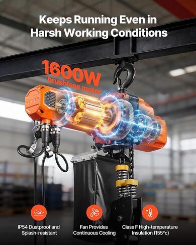 VEVOR 2-Speed Electric Chain Hoist 2200 lbs, 20ft Lifting Height, 120V 60Hz Single Phase Overhead Crane with 15 ft Wired Remote Control, G100 Chain Electric Lift Hoist for Factory, Warehouse, Garage in Kuwait