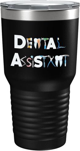 Dental Assistant Coffee Tumbler - Distinctive Dental Icons Design - 20oz Red Stainless Steel Insulated Cup for Dental Team Gifts in Saudi Arabia