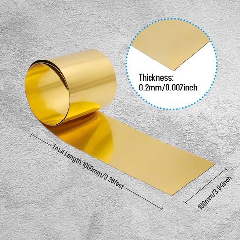 Brass Sheet Roll, 0.2mm Thick x 100mm Wide x 1000mm Long, Brass Metal Strip Foil Roll for Crafts, DIY, Electrical Repair, Grounding in Saudi Arabia