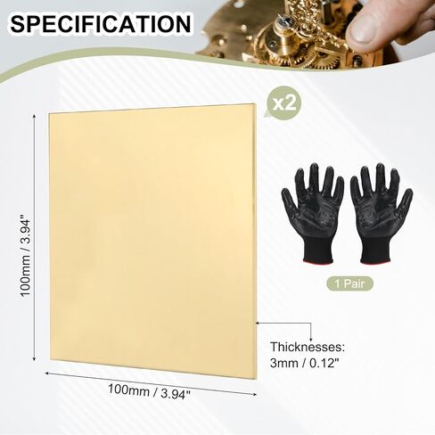 Brass Sheet Metal Film Attached Brass Plates, 3.9" x 3.9" 8 Gauge(3mm) Thickness Fit for DIY Crafts Electrical Repair - Square(2 Pack, Brassy) in Saudi Arabia