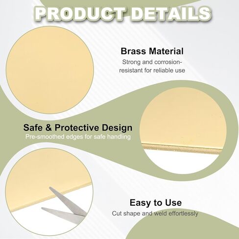 Brass Sheet Metal Film Attached Brass Plates, 3.9" x 3.9" 8 Gauge(3mm) Thickness Fit for DIY Crafts Electrical Repair - Square(2 Pack, Brassy) in Saudi Arabia