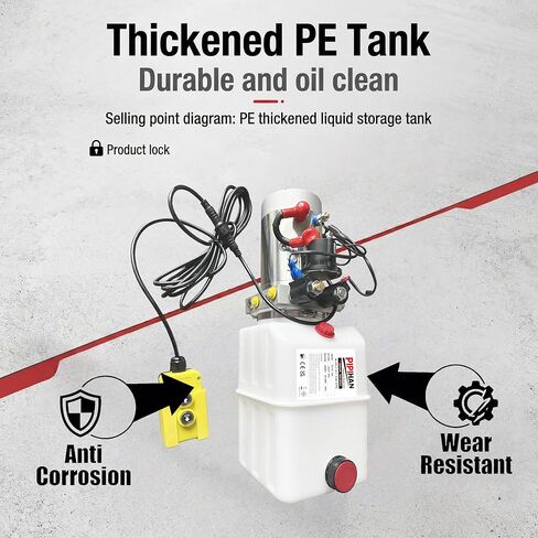 Double Acting 6 Quart Hydraulic Pump Hydraulic Power Unit 12V DC Hydraulic Pump (Plastic Oil Reservoir Double Acting 3200 PSI) SAE#6 Connector for Dump Trailer Car Lifting in Kuwait