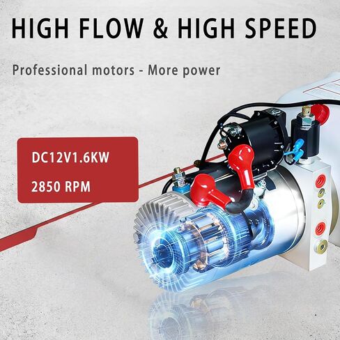 Double Acting 6 Quart Hydraulic Pump Hydraulic Power Unit 12V DC Hydraulic Pump (Plastic Oil Reservoir Double Acting 3200 PSI) SAE#6 Connector for Dump Trailer Car Lifting in Kuwait