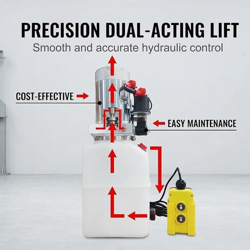 Double Acting 6 Quart Hydraulic Pump Hydraulic Power Unit 12V DC Hydraulic Pump (Plastic Oil Reservoir Double Acting 3200 PSI) SAE#6 Connector for Dump Trailer Car Lifting in Kuwait