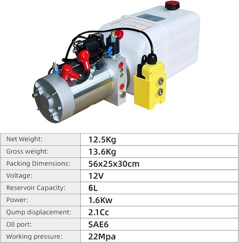 Double Acting 6 Quart Hydraulic Pump Hydraulic Power Unit 12V DC Hydraulic Pump (Plastic Oil Reservoir Double Acting 3200 PSI) SAE#6 Connector for Dump Trailer Car Lifting in Kuwait