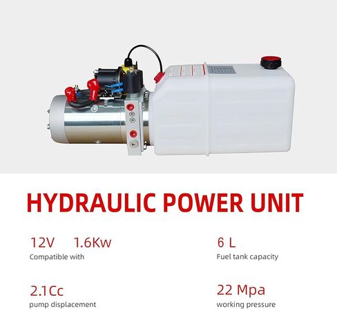 Double Acting 6 Quart Hydraulic Pump Hydraulic Power Unit 12V DC Hydraulic Pump (Plastic Oil Reservoir Double Acting 3200 PSI) SAE#6 Connector for Dump Trailer Car Lifting in Kuwait