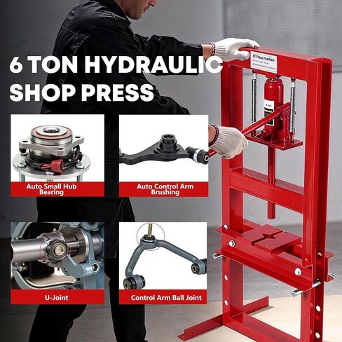 6 Ton Hydraulic H-Frame Shop Press with Adjustable Table & Stamping Plates for Auto Repair, Garage Use, Metalworking, Red in Saudi Arabia