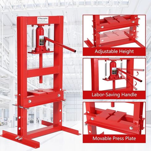 6 Ton Hydraulic H-Frame Shop Press with Adjustable Table & Stamping Plates for Auto Repair, Garage Use, Metalworking, Red in Saudi Arabia