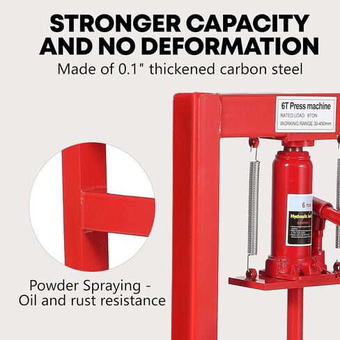 6 Ton Hydraulic H-Frame Shop Press with Adjustable Table & Stamping Plates for Auto Repair, Garage Use, Metalworking, Red in Saudi Arabia