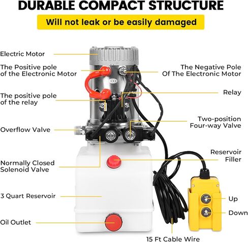 12V Hydraulic Power Unit 3200 PSI, Double-Acting Hydraulic Pump for Dump Trailer & Car Lifting in Saudi Arabia