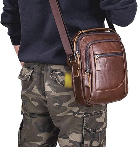 Messenger Bags Retro Leather Shoulder Bag Casual Men's Zipper Small in Kuwait