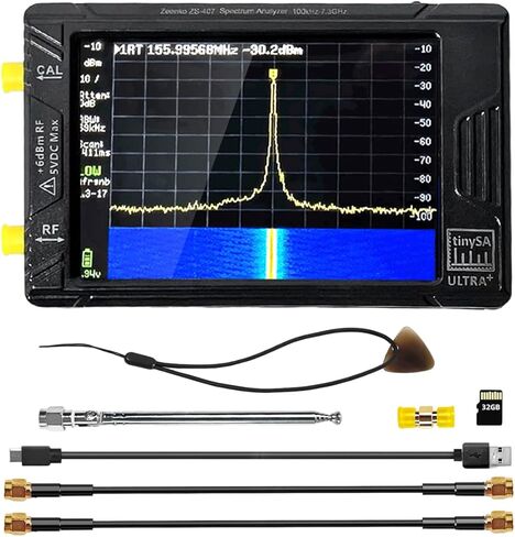 TinySA Ultra+ ZS407، محلل الطيف المحمول ومولد الإشارة 7.3 جيجا هرتز، محلل الترددات اللاسلكية 2 في 1 100 كيلو هرتز - 7.3 جيجا هرتز مع شاشة لمس 4 بوصات، لتصحيح أخطاء WiFi/Bluetooth، راديو HAM، محاذاة الأقمار الصناعية in Kuwait