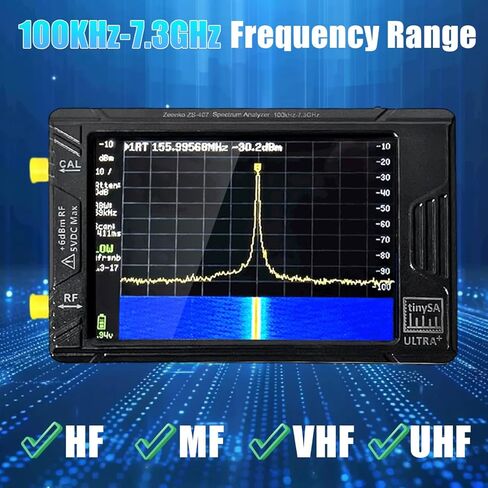 TinySA Ultra+ ZS407، محلل الطيف المحمول ومولد الإشارة 7.3 جيجا هرتز، محلل الترددات اللاسلكية 2 في 1 100 كيلو هرتز - 7.3 جيجا هرتز مع شاشة لمس 4 بوصات، لتصحيح أخطاء WiFi/Bluetooth، راديو HAM، محاذاة الأقمار الصناعية in Kuwait