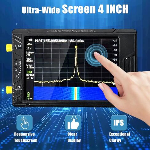 TinySA Ultra+ ZS407، محلل الطيف المحمول ومولد الإشارة 7.3 جيجا هرتز، محلل الترددات اللاسلكية 2 في 1 100 كيلو هرتز - 7.3 جيجا هرتز مع شاشة لمس 4 بوصات، لتصحيح أخطاء WiFi/Bluetooth، راديو HAM، محاذاة الأقمار الصناعية in Kuwait