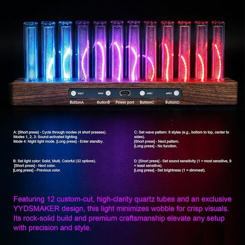 شاشة عرض طيف موسيقى 12-LED مع 240 خرزة RGB - محلل طيف عالي الحساسية، لون وسطوع قابل للتعديل للصوت المنزلي in Saudi Arabia
