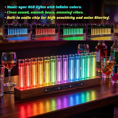 شاشة عرض طيف موسيقى 12-LED مع 240 خرزة RGB - محلل طيف عالي الحساسية، لون وسطوع قابل للتعديل للصوت المنزلي in Saudi Arabia