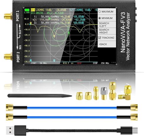 محلل شبكة ناقل NanoVNA-F V3 من AURSINC، محلل هوائي محمول بشاشة 4.3 بوصة تعمل باللمس 1 ميجا هرتز - 6 جيجا هرتز لراديو هام، S-Parameters S11 S21، SWR، TDR، المرحلة، التأخير، مخطط سميث، RTC في الوقت الحقيقي in Saudi Arabia