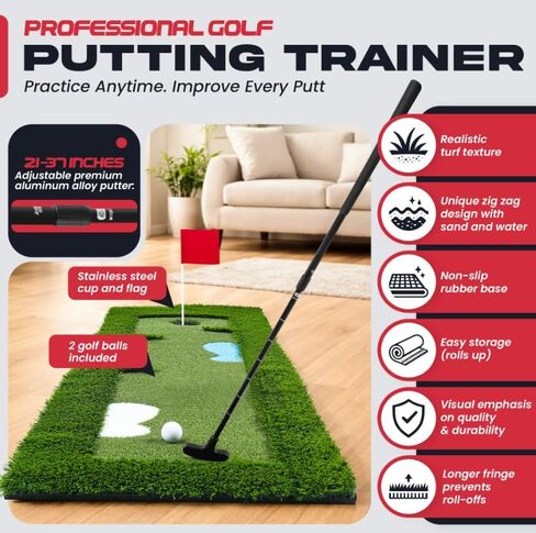 Putting Green Indoor for Golf Putting Practice – Indoor & Outdoor Golf Putting Mat with Adjustable Putter & 2 Golf Balls, Realistic Turf Golf Putting Mat for Home, Office & Training in Saudi Arabia