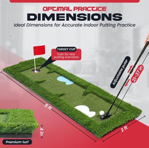 Putting Green Indoor for Golf Putting Practice – Indoor & Outdoor Golf Putting Mat with Adjustable Putter & 2 Golf Balls, Realistic Turf Golf Putting Mat for Home, Office & Training in Saudi Arabia