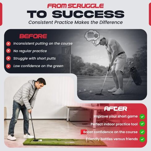 Putting Green Indoor for Golf Putting Practice – Indoor & Outdoor Golf Putting Mat with Adjustable Putter & 2 Golf Balls, Realistic Turf Golf Putting Mat for Home, Office & Training in Saudi Arabia