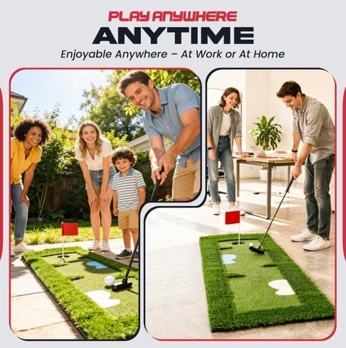 Putting Green Indoor for Golf Putting Practice – Indoor & Outdoor Golf Putting Mat with Adjustable Putter & 2 Golf Balls, Realistic Turf Golf Putting Mat for Home, Office & Training in Saudi Arabia