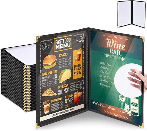 WeChef 30 حزمة 8.5 "× 11" قائمة مطعم يغطي مزدوجة أضعاف 2 صفحات 4 وجهات النظر PVC شفافة مطعم القائمة حامل كتاب مقهى فندق بار أسود in Kuwait