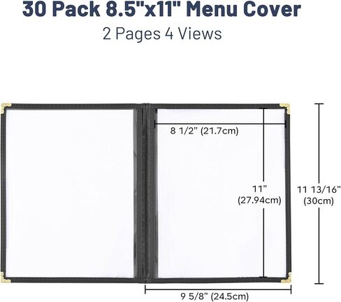 WeChef 30 حزمة 8.5 "× 11" قائمة مطعم يغطي مزدوجة أضعاف 2 صفحات 4 وجهات النظر PVC شفافة مطعم القائمة حامل كتاب مقهى فندق بار أسود in Kuwait