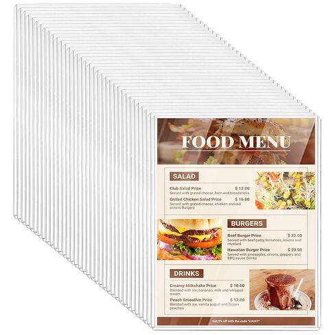 Jucoan 35 Pack Clear Menu Covers 8.5 x 11 Inch, 0.35 MIL Hard Plastic PVC Menu Sleeves, Single Page 2 View Menu Holder Protectors for Letter Size Recipe Wine List Coffee Bar Pub Hotel in Saudi Arabia