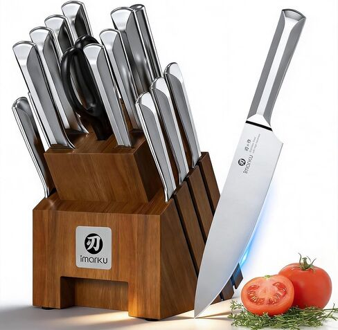 imarku Knife Set, Kitchen Knife Set with Block & Sharpener, 16PCS Japanese High Carbon Stainless Steel Ultra Sharp Knife Block Set, Ergonomic Non-Slip Handle, Dishwasher Safe, Perfect Gifts in Kuwait